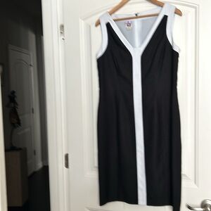 Black and White Sleeveless Dress With Slit at Back.